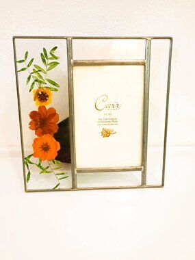 Carr Pressed Flower Photo Frame 3.5" x 5" Lead & Clear Glass Yellow Dried Flower